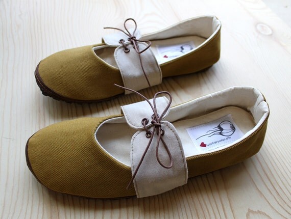 Organic Vegan Handmade Shoes- Mustard Oxford