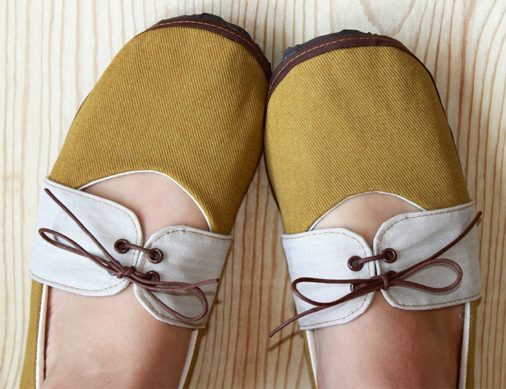 Organic Vegan Handmade Shoes- Mustard Oxford