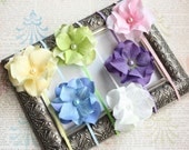 newborn headband, baby Girl  SET of 3, Petal Pearl Hydrangea Flower You CHOOSE Colors Petal Headband photography prop