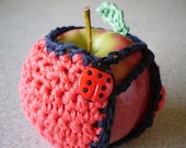 Hand Crocheted Apple Jacket/Cozy/Sweater-Red With Ladybug Button