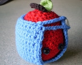 Amigurumi Apple With Apple Cozy Crocheted With Red and Blue Acrylic Yarn