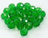Green Grass Czech Fire Polished Transparent Glass Bead 10mm Faceted Round - 10    (ST255)
