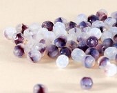 Czech Fire Polish Glass Bead Amethyst and White Round Faceted 4mm  (ST117-50)
