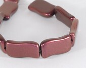 Czech Glass Bead Icy Wavy Rectangle 20x12mm Pink Copper Metallic  - 4 pieces  (ST555)