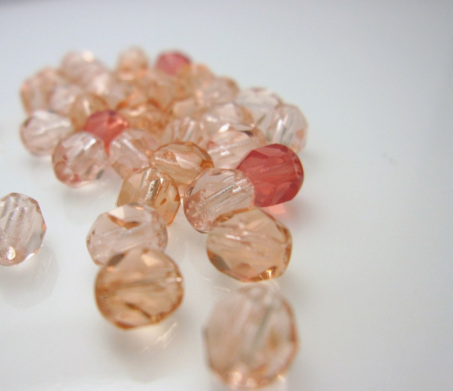 Round 6mm Transparent Czech Fire Polish Glass Bead  Pink Mix - 25    (ST081)
