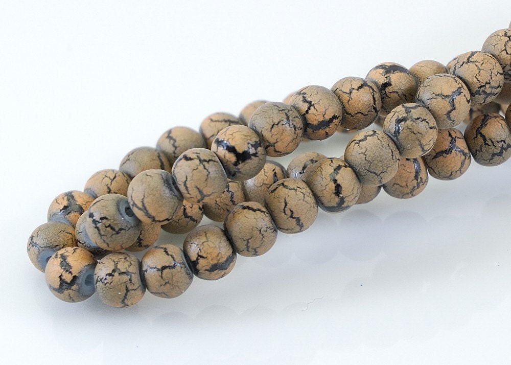 Crinkle Glass Bead Round 6mm Light Brown (ST146)
