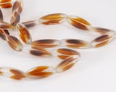 Czech Oval Fire Polish Bead Amber and Crystal 20x8mm - 6 pieces (ST547)