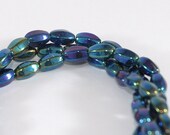 Opaque Green Iris Fire Polish Czech FP Glass 9x6mm  Oval  - 15 pieces   (ST567)