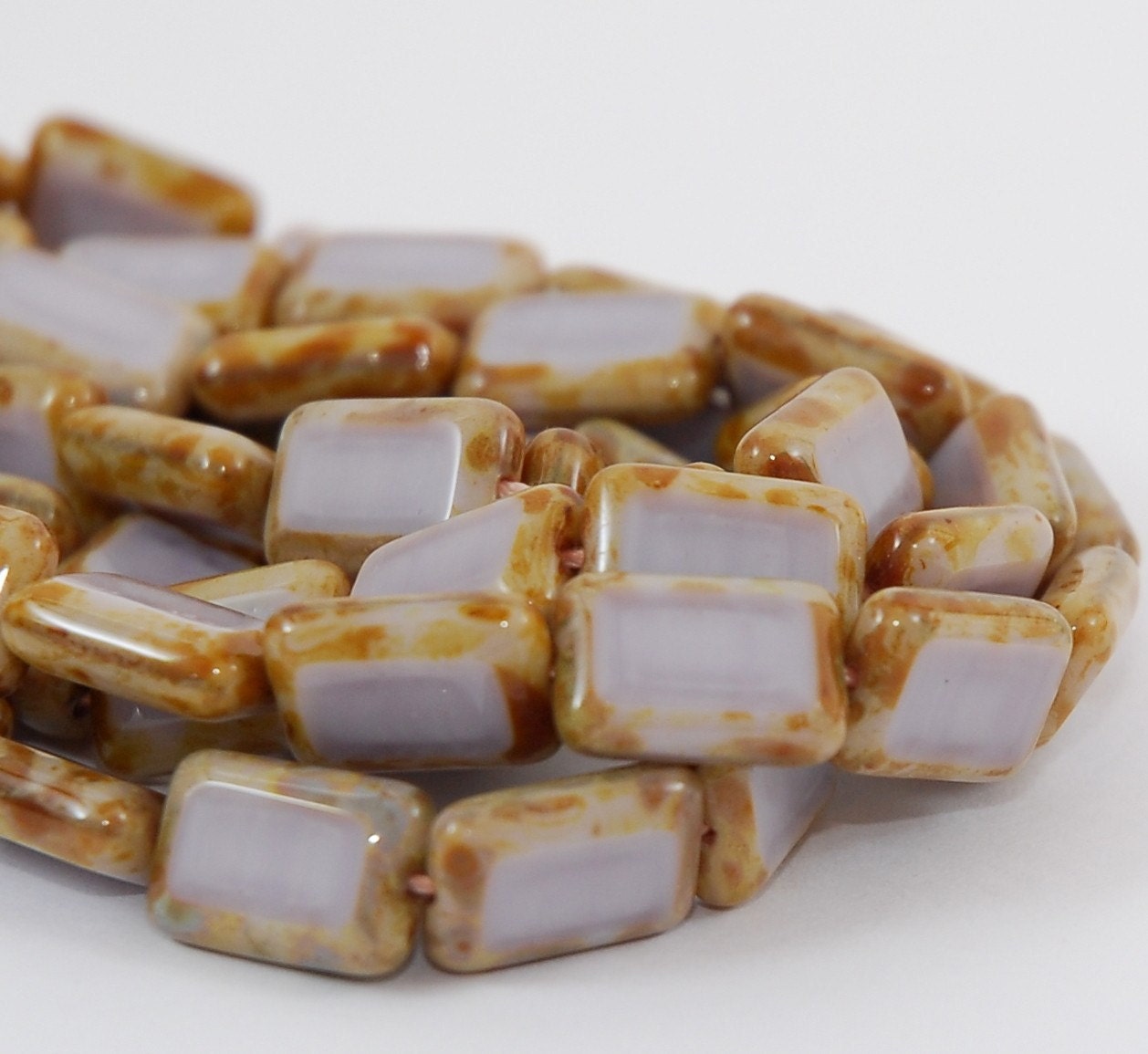 Czech Glass Polished Rectangles 8/12mm Opaque Amethyst Picasso Beads - 10 pieces (ST594)