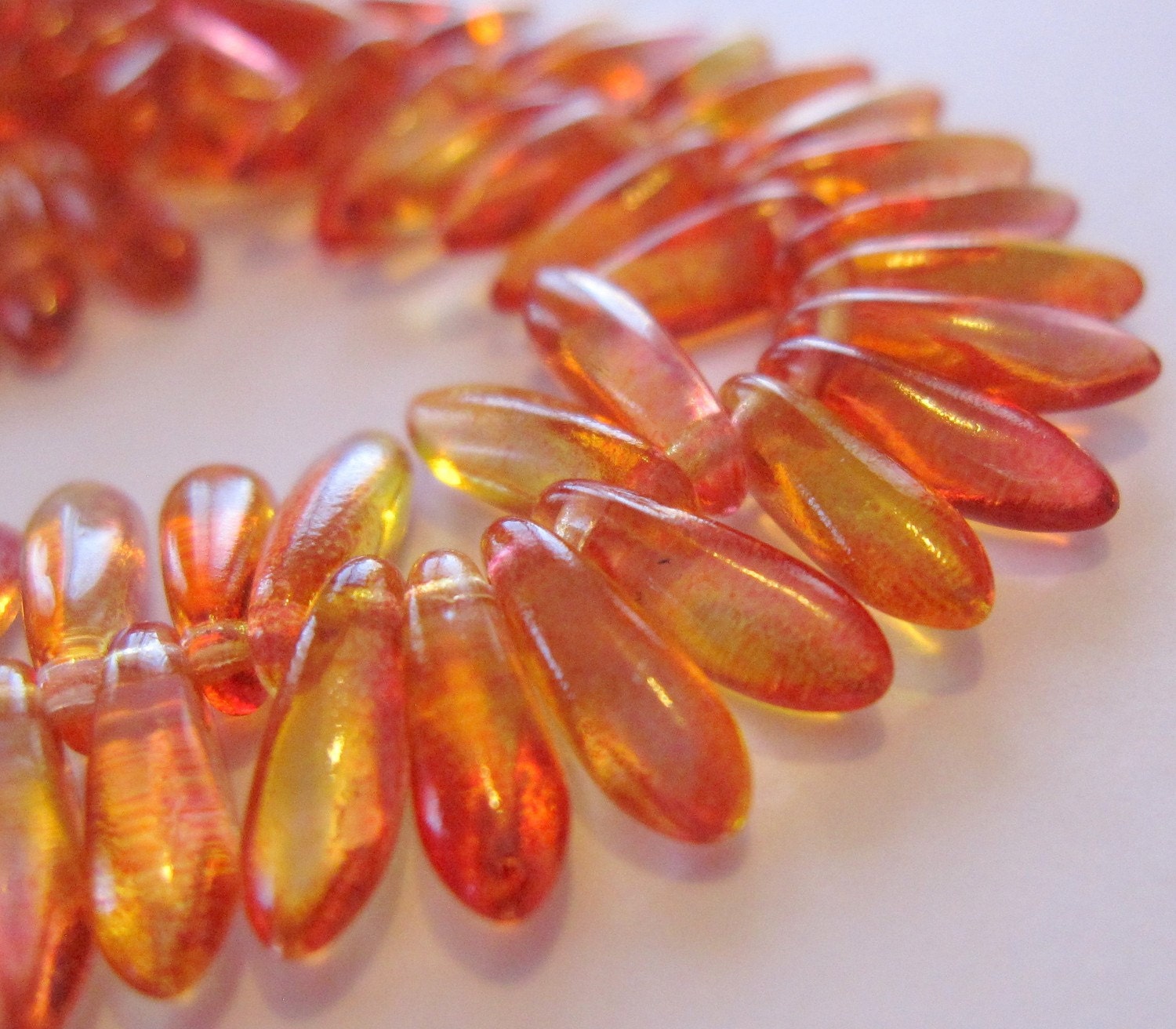 Yellow Red Czech Glass bead 3x11mm Dagger  - 30 pieces     (ST517)