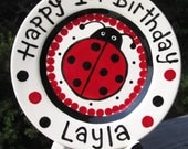 Happy Birthday ladybug with black and red personalized Plate custom ceramic
