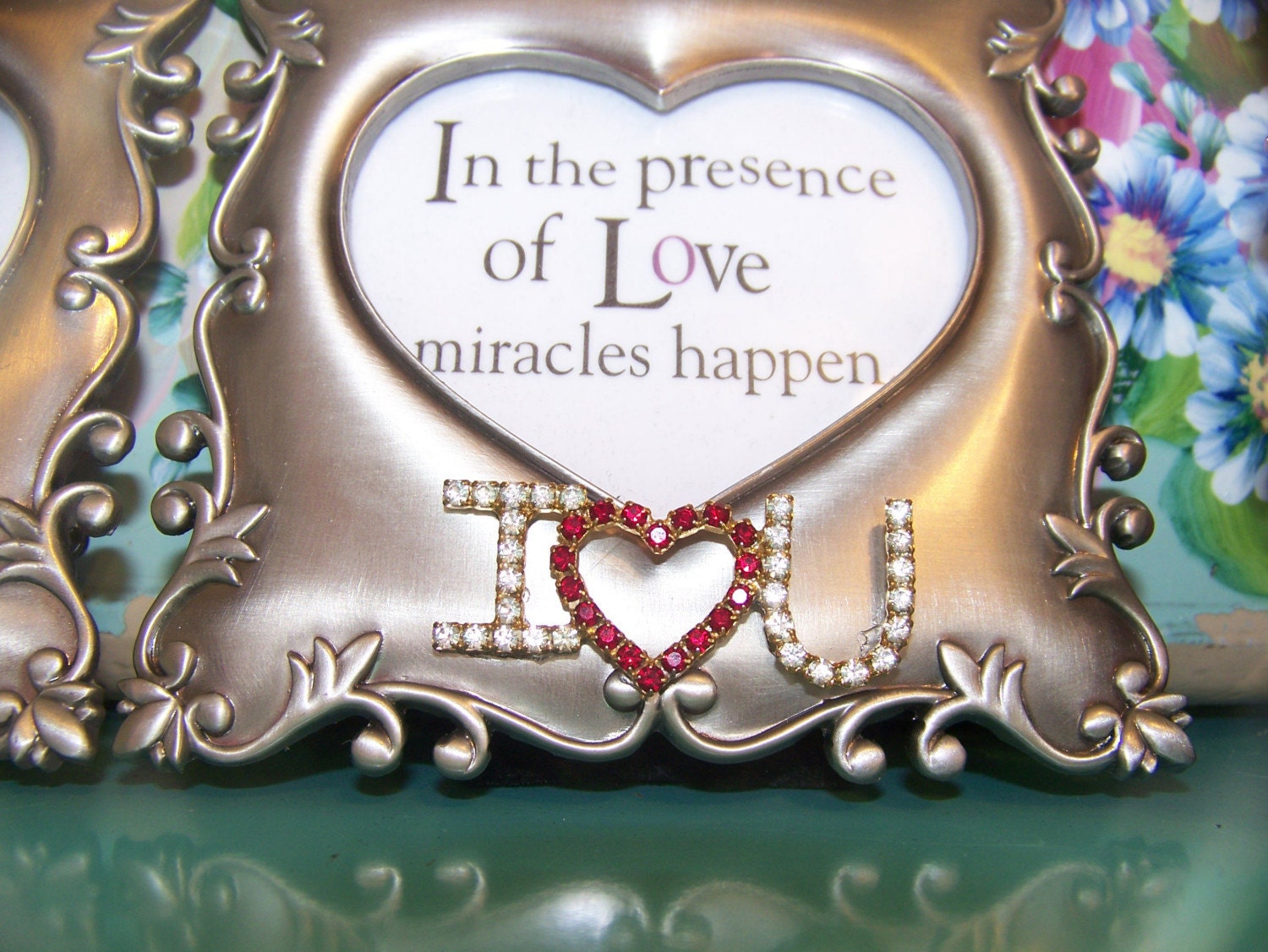Shabby Ornate Heart Rhinestone Vintage Jeweled Picture Frame