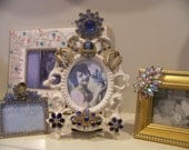 Blue Ornate Vintage Jeweled Rhinestone Picture Frame