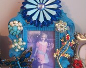Dragonfly Lizard Rhinestone Enamel Flower Vintage Jeweled Picture Frame