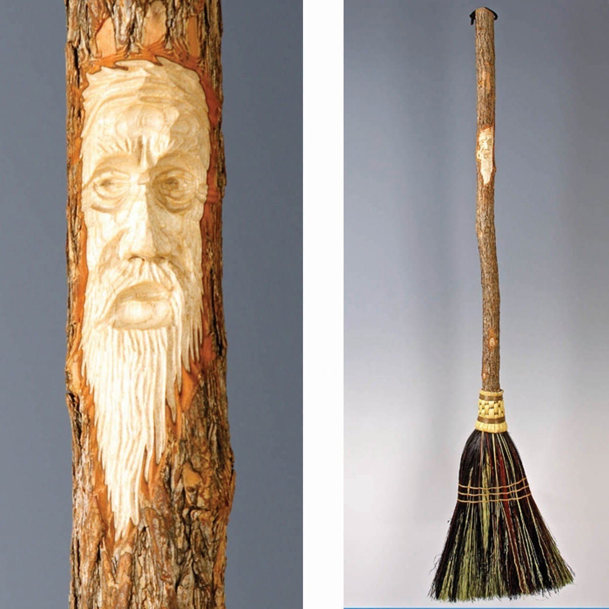 Carved Kitchen Broom In A Mix Of Natural, Rust And Black