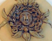Botanical Clay Wreath with Face, Wall Plaque Hanging, Stoneware SALE- was 95