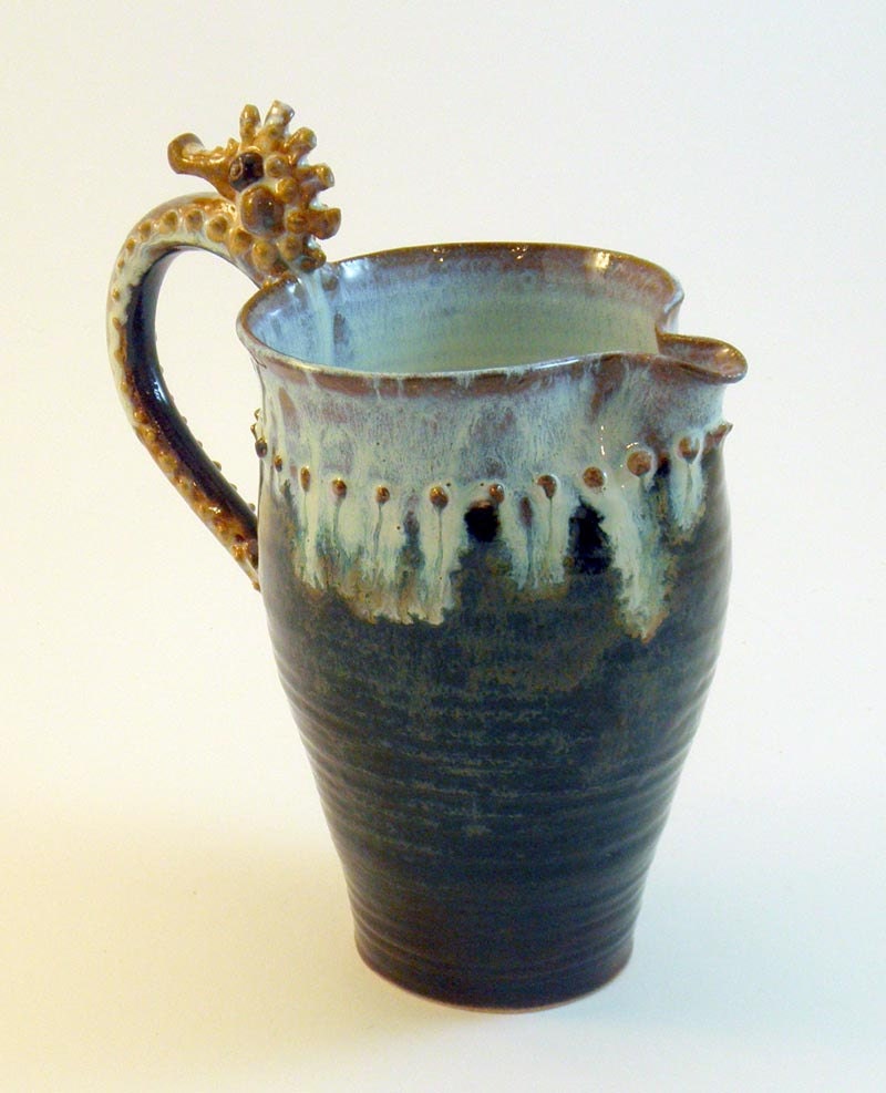 Seahorse Pitcher- Inky Brown, Milky White, Large Stoneware Ceramic