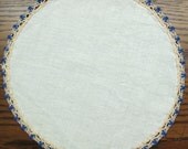 Pretty Linen Doily Blue and Peach Crochet Trim