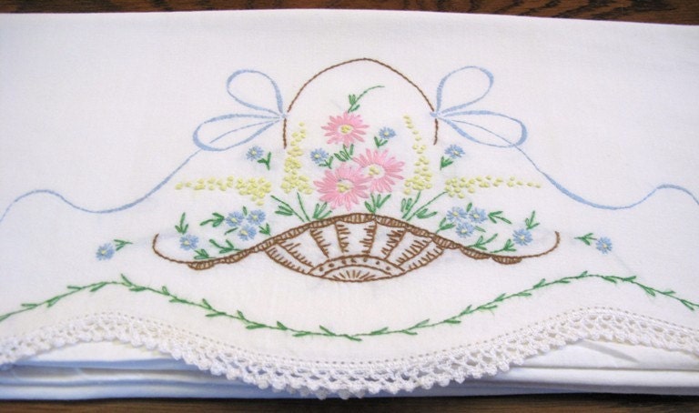 Pillowcase Set Crochet Flower Basket