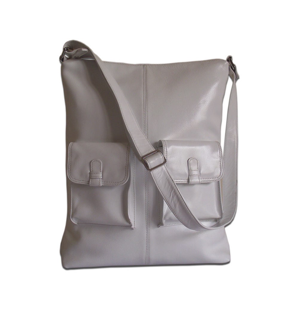 White leather handbag / women / shoulderbag / messenger bag / Michelle larger version