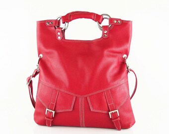 Red pebble leather handbag / shoulder bag / leather bag / purse / Brook / tftateam