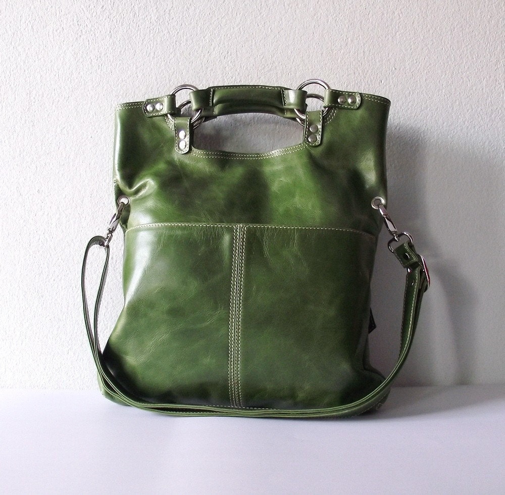 Olive green leather handbag / shoulder bag / purse / tote / Brook / tftateam