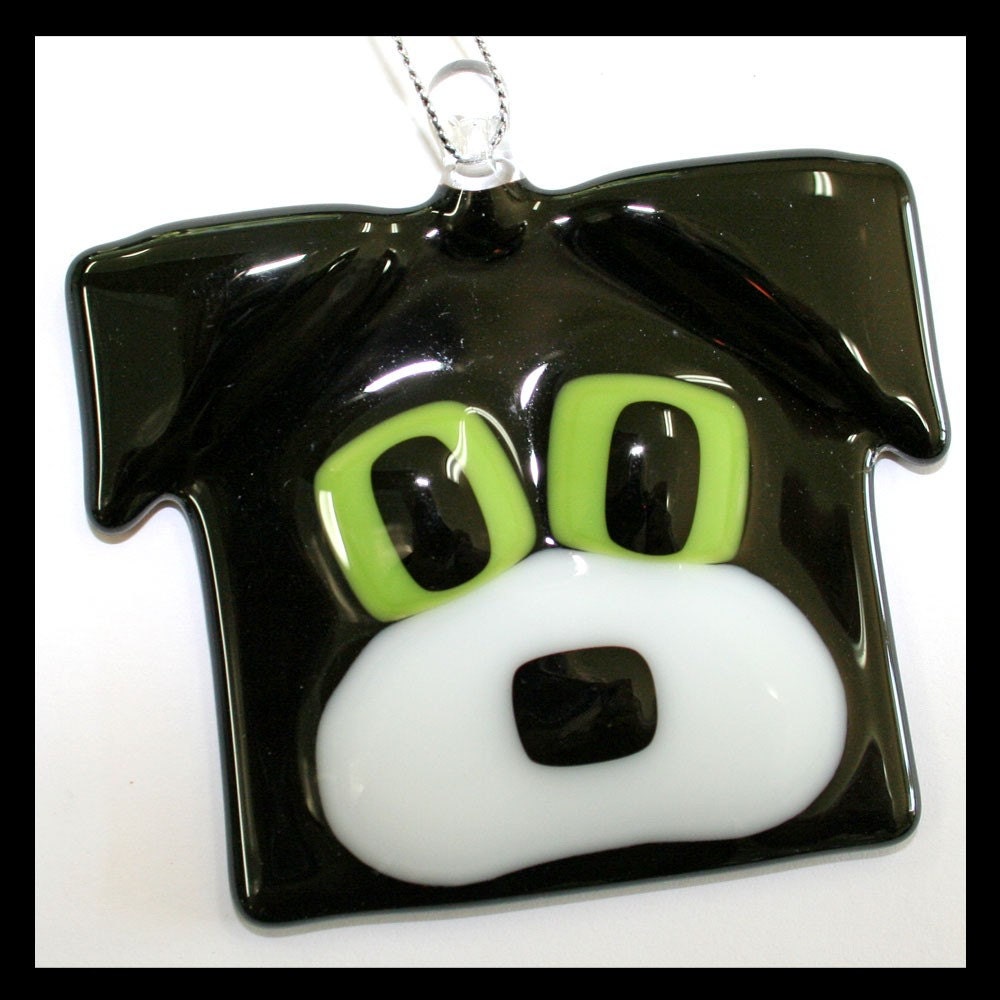 Glassworks Northwest - Black and White - Fused Glass Dog Friend Ornament