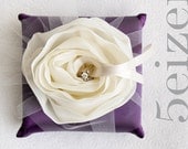 Juliani Series - Ivory Bloom and Purple Wedding Ring Pillow