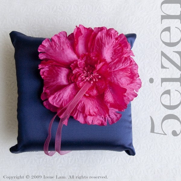 Dalia Series - Hot Pink and Navy Wedding Ring Pillow (FREE SHIPPING)