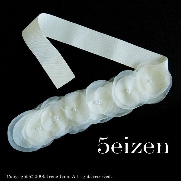 Laura Series III -Light Ivory Bloom and Wedding Sash Belt (FREE SHIPPING)