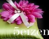 Nicole Series II - Pink Bloom and Green Satin Ring Pillow