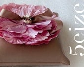 Elle Series - Pink Bloom and Taupe Wedding Ring Pillow