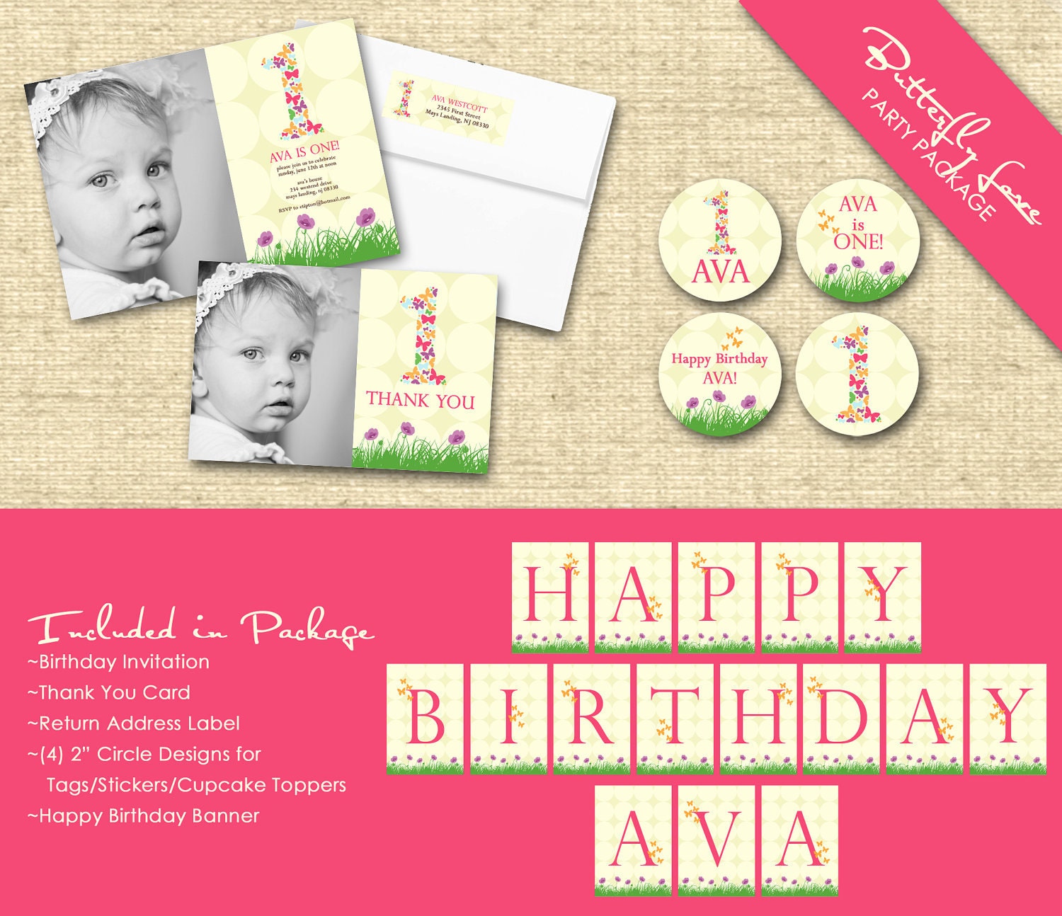 Basic Custom Printable Party Package...BUTTERFLY LOVE Collection...Personalized...by KM Thomas Designs