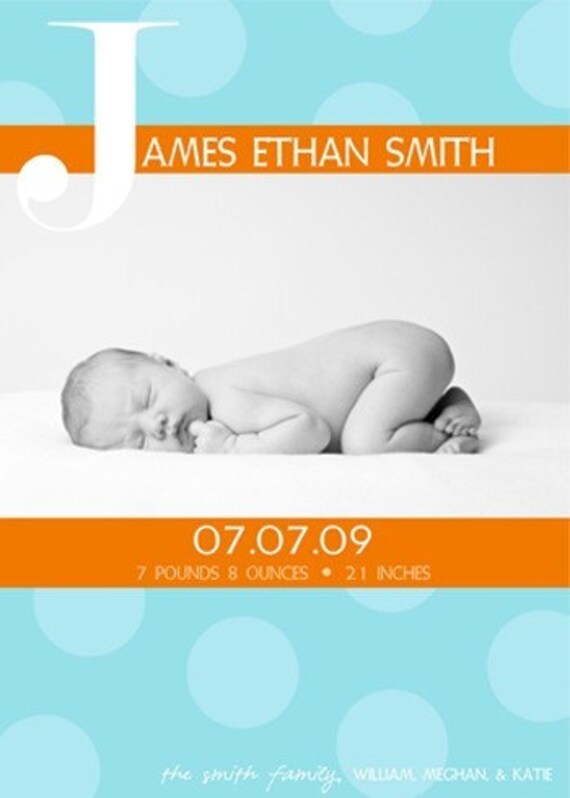 Bright Fun Initial - Custom Photo Birth Announcement Il_570xn
