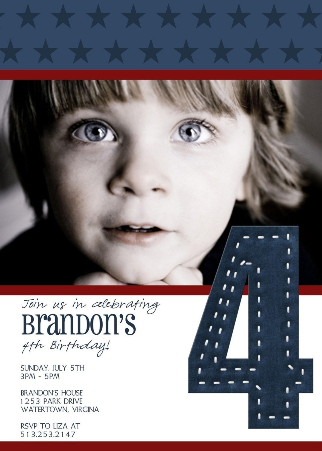 Red White and Blue All Star Custom Photo Birthday Invitation Il_570xn