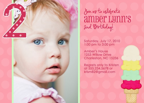 Ice Cream, Ice Cream - Custom Photo Birthday Invitation Il_570xn
