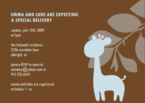 CUTE GIRAFFE...Printable Custom Baby Shower Invitation...by KM Thomas Designs Il_570xn