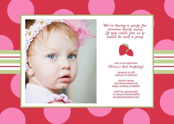 STRAWBERRY SHORTCAKE Inspired...Custom Photo Birthday Invitation...by KM Thomas Designs Il_570xn