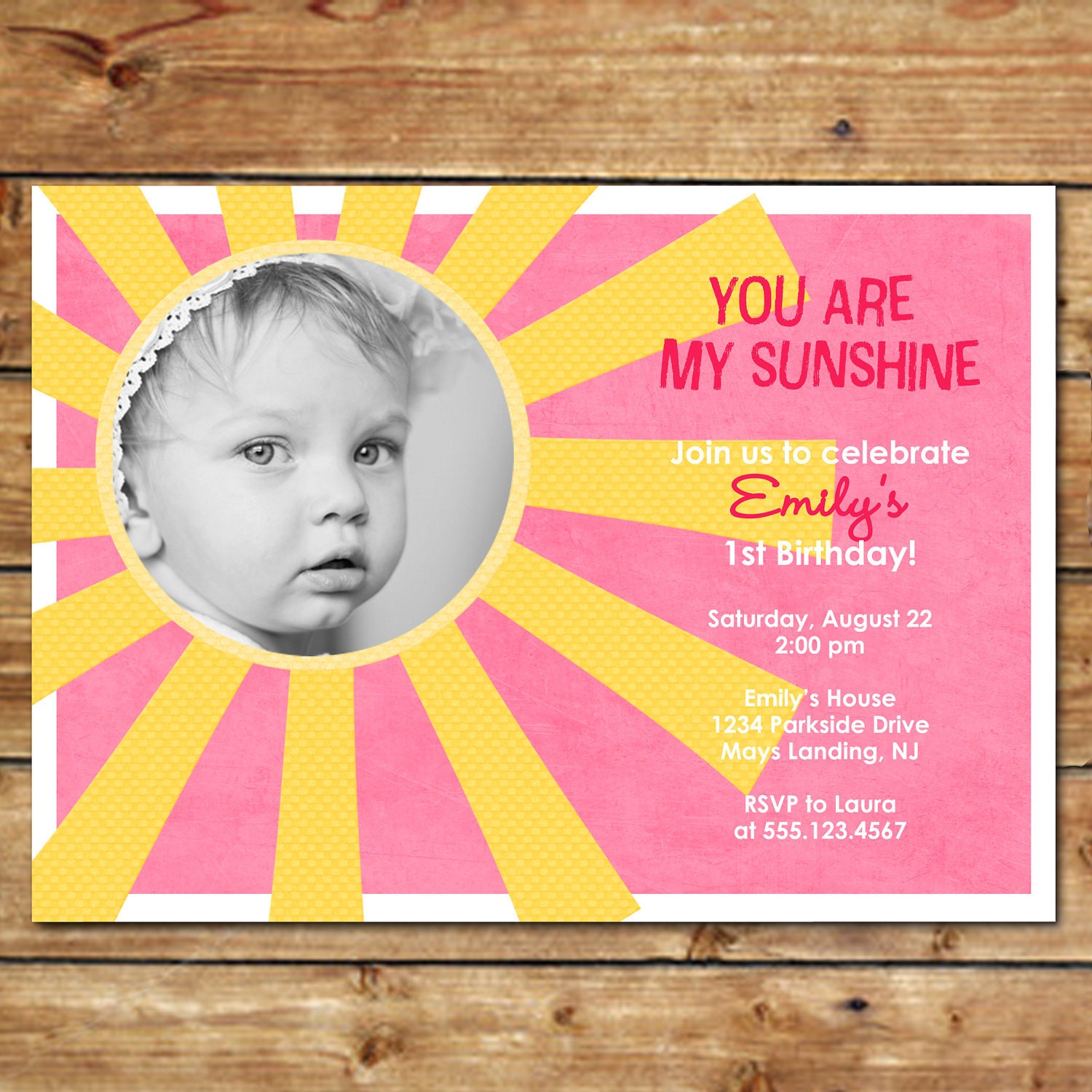 SUNNY...Custom Birthday Photo Invitation...byKM Thomas Designs Il_570xn