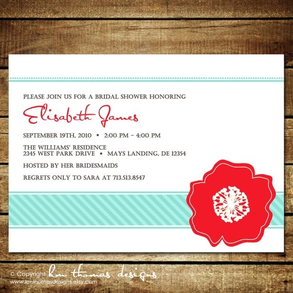 SIMPLISTIC FLOWER...Custom Bridal or Baby Shower Invitation...by KM Thomas Designs Il_570xn