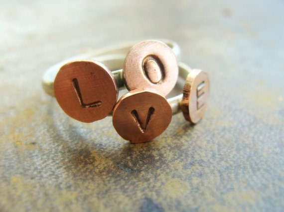 LOVE silver stamped rings-custom Listing