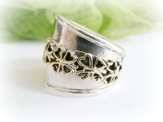 Shamrock ring clover sterling silver metalwork ring