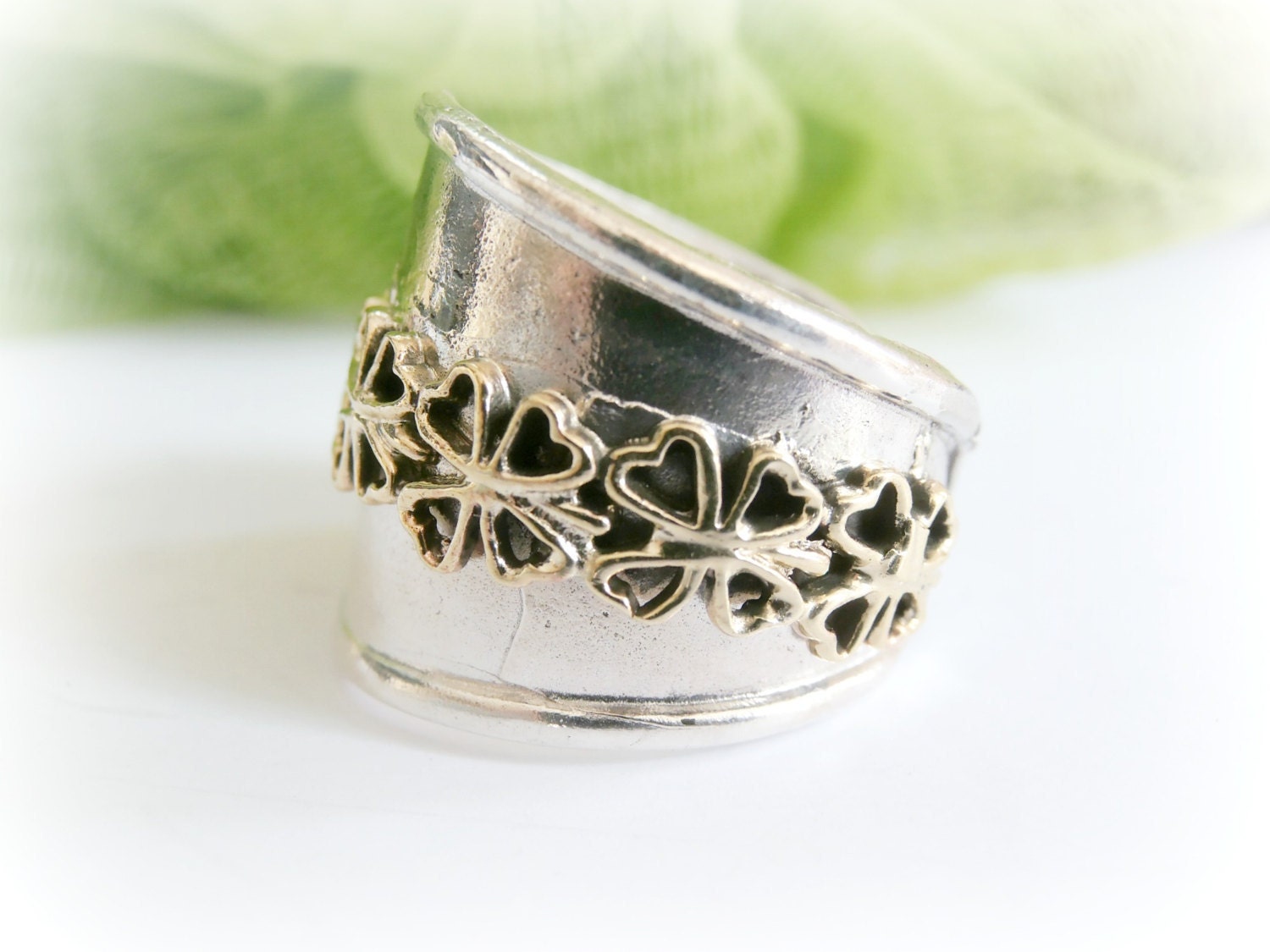 Shamrock ring clover sterling silver metalwork ring