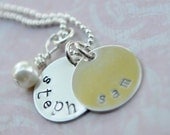 Hand Stamped Sterling Silver Personalized Necklace with Swarovski Crystal Birthstones - My Blessings