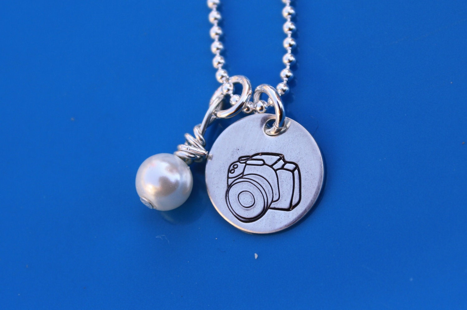 Hand Stamped Sterling Silver Necklace - Camera