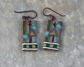 Handcrafted Blue Brown Green Yellow Black White Striped Earrings Niobium Frech Hook Polymer Clay