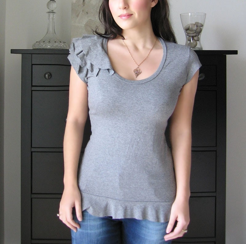 Womens Blouse, Ruffle Shirt, Cap Sleeve Top