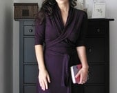 Purple Wrap Dress / Casual / Summer Dress / Jersey , Knee Length, 3/4 Sleeves, 110A