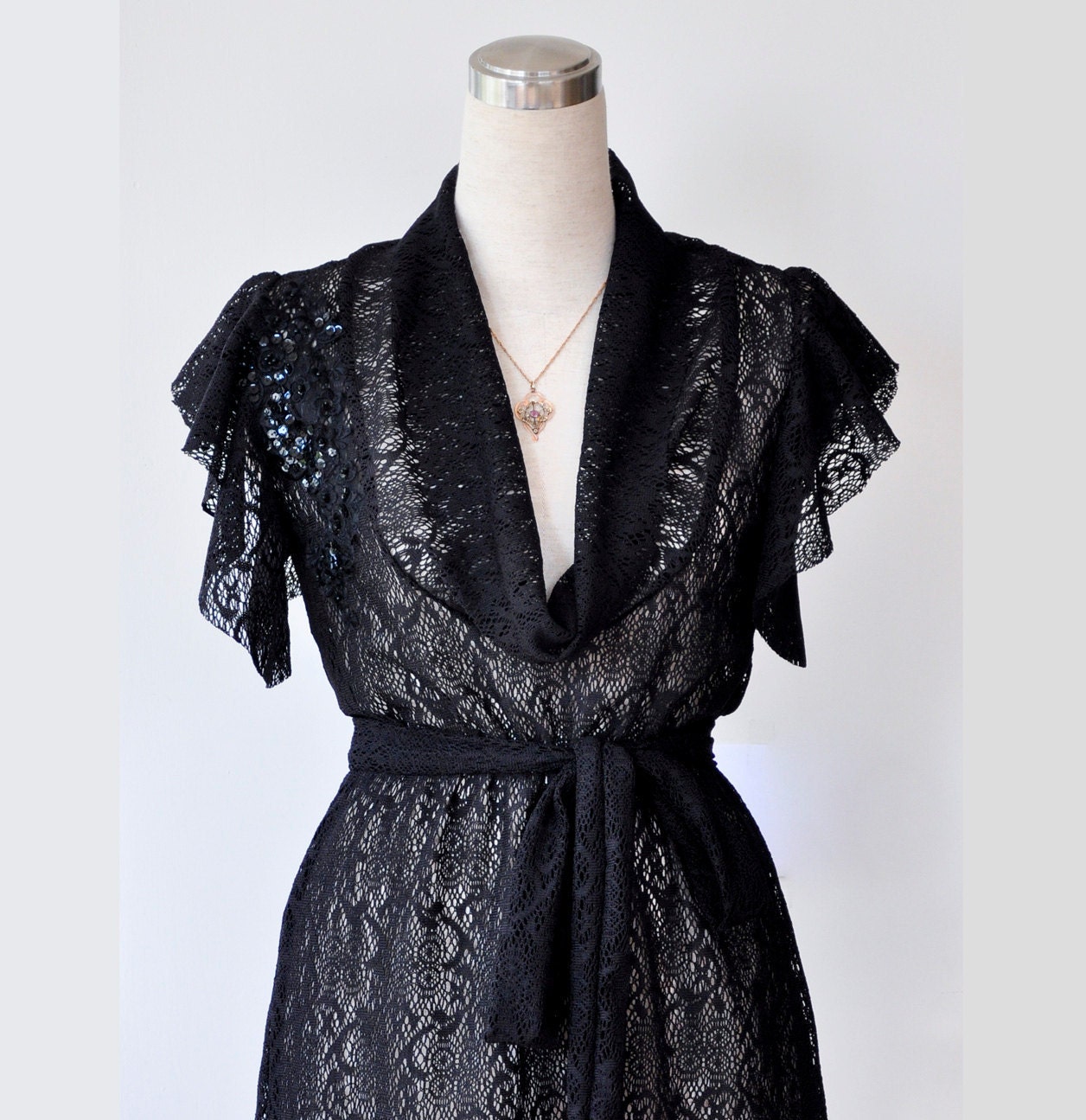 Sheer Lace Blouse , Black Lace Top , Women's Shirt