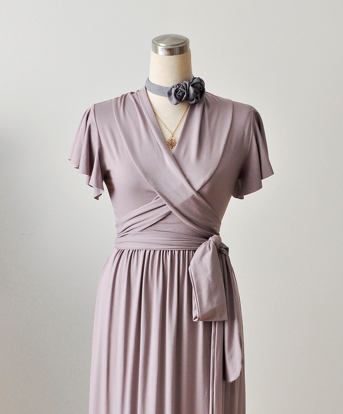 Lilac Dress, Maxi Wrap Dress, Bridesmaid Dress